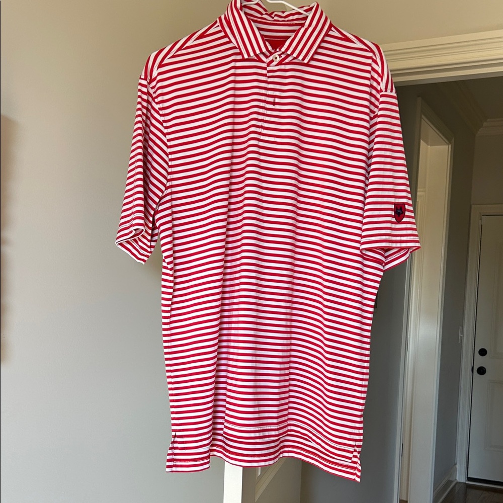 Red and White Striped Polo Shirt